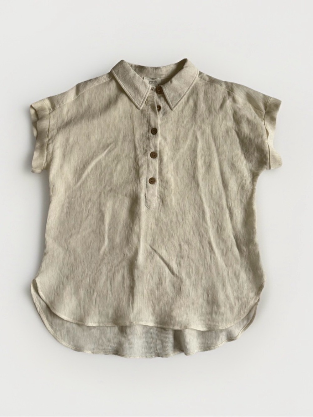 Linen Blend Textured Henley 1X Coastal Grandmother Minimalist Boho Perch Ivory